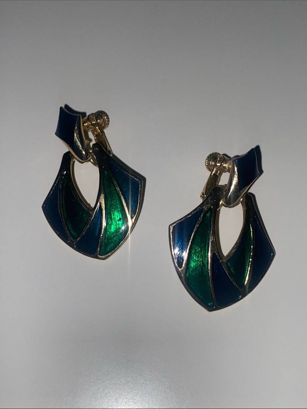 Gold-Tone Blue & Green Enamel Clip-On Earrings